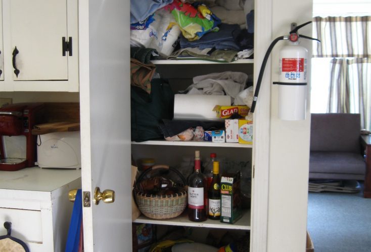 a cluttered closet